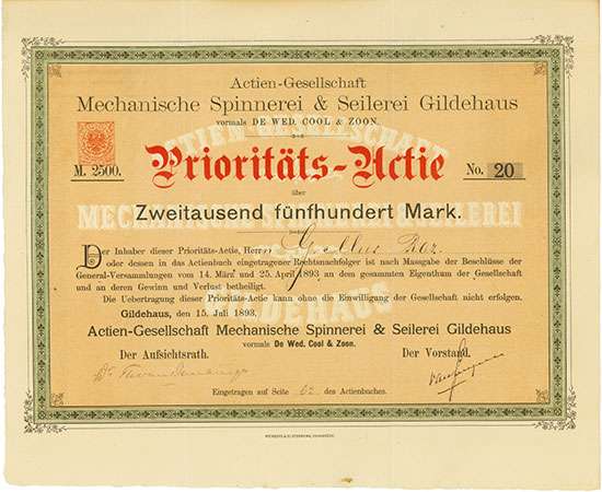 Actien-Gesellschaft Mechanische Spinnerei & Seilerei Gildehaus vormals De Wed. Cool & Zoon