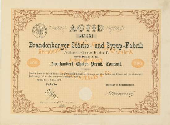 Brandenburger Stärke- und Syrup-Fabrik AG vormals Dutalis & Co.