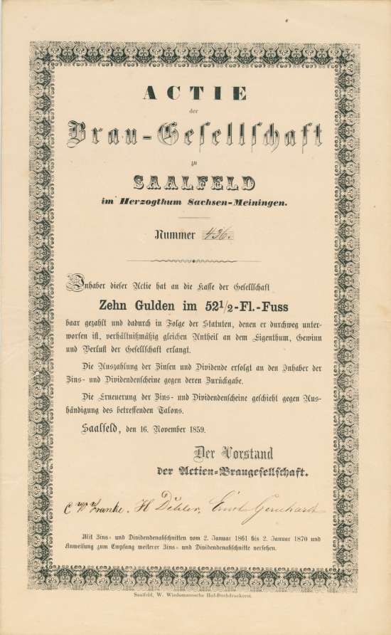 Brau-Gesellschaft zu Saalfeld im Herzogthum Sachsen-Meiningen