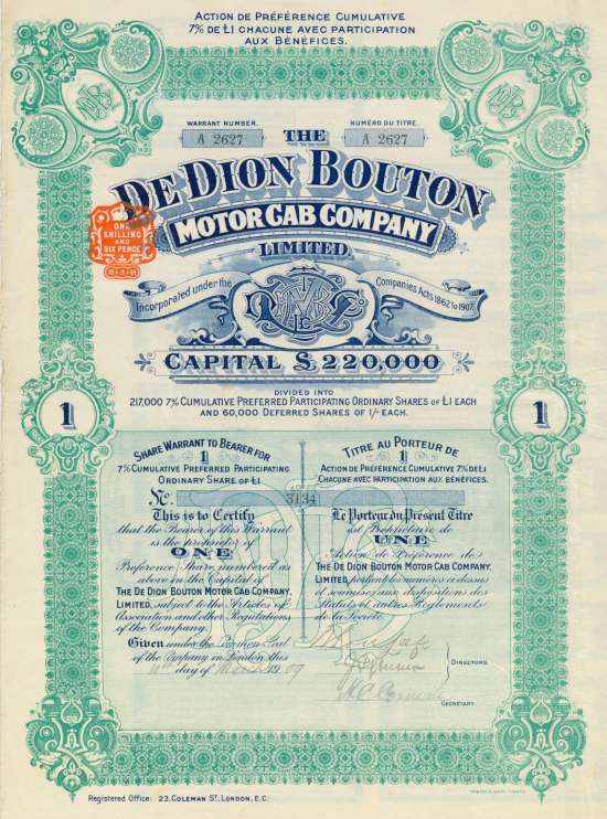 De Dion Bouton Motor Cab Company, Limited