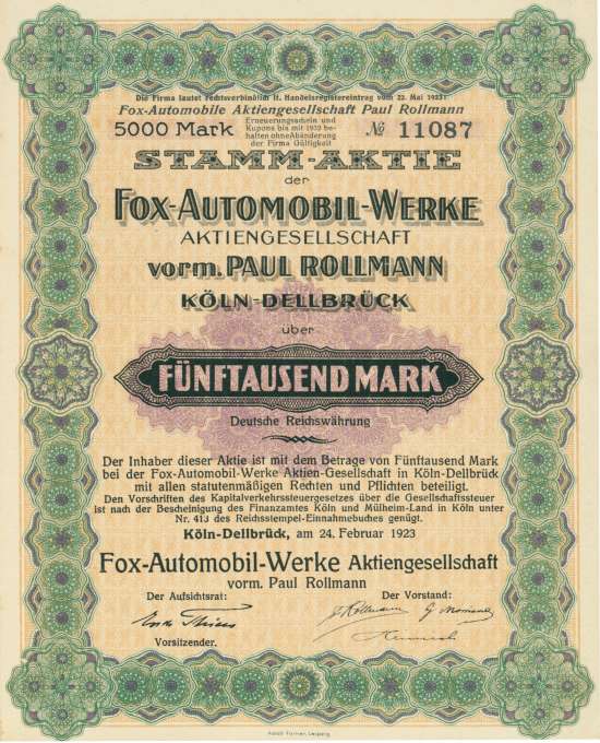 Fox-Automobil-Werke AG vorm. Paul Rollmann 