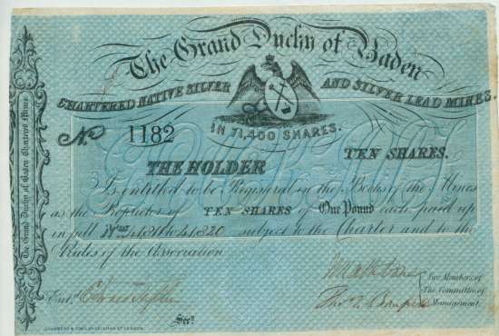 Grand Duchy of Baden Chartered Native Silver and Silver Lead Mines