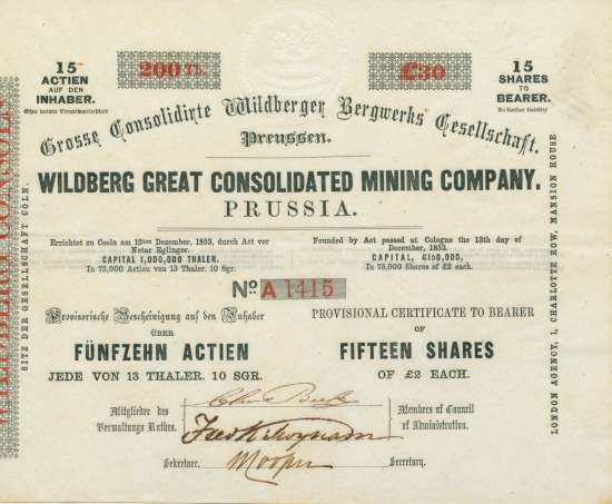 Grosse Consolidirte Wildberger Bergwerks Gesellschaft / Wildberg Great Consolidated Mining Company