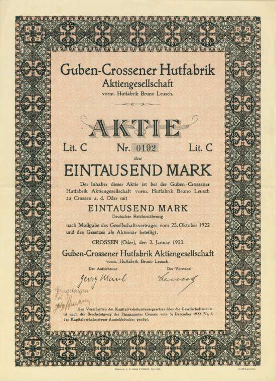 Guben-Crossener Hutfabrik AG vorm. Hutfabrik Bruno Leusch