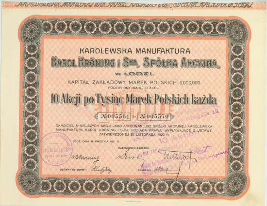 Karolewska Manufaktura Karol Kröning i S-ka, Spółka Akcyjna / Karolewer Manufaktur Karl Kröning & Co., AG