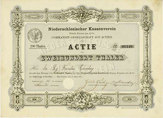 Niederschlesischer Kassenverein Friedr. Förster jun. & Co. Commandit-Gesellschaft auf Aktien
