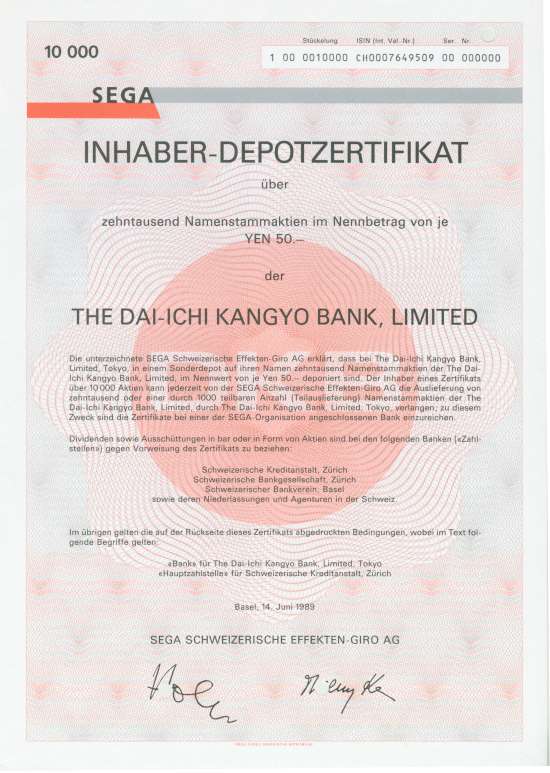 SEGA Schweizerische Effekten-Giro AG - Dai-Ichi Kangyo Bank, Limited