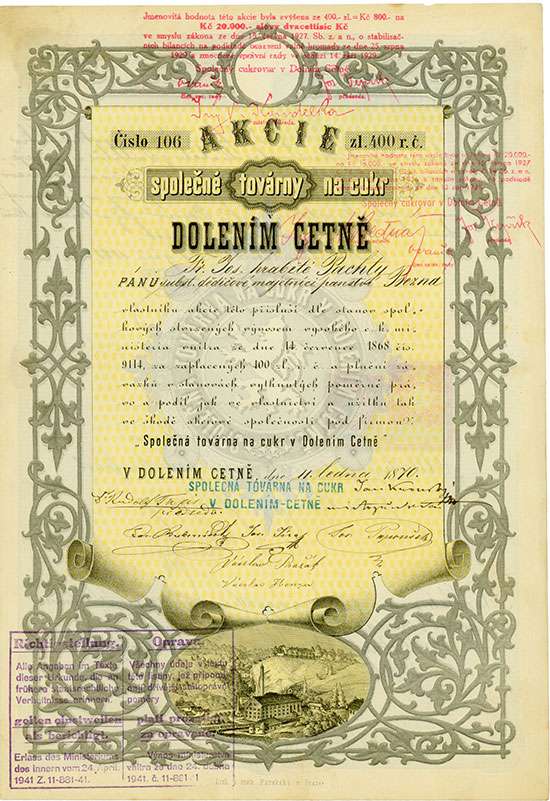 Spolecna Tovarna na cukr v Dolenim-Cetne / Zuckerfabriks-Actiengesellschaft Unter-Cetno