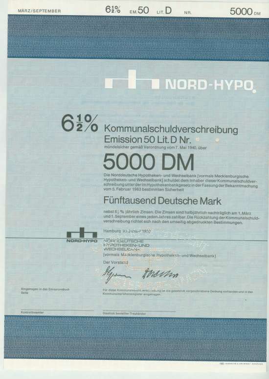 Norddeutsche Hypotheken- und Wechselbank (vormals Mecklenburgische Hypotheken- und Wechselbank)