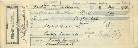 Adalbert Klement & Sohn - Wechsel Hamburg / Wandsbek / Altona / Altena