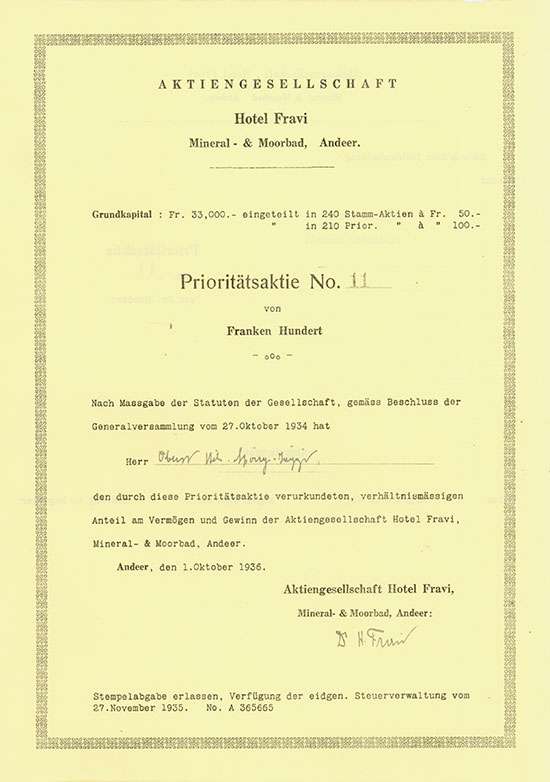 Aktiengesellschaft Hotel Fravi, Mineral- & Moorbad, Andeer