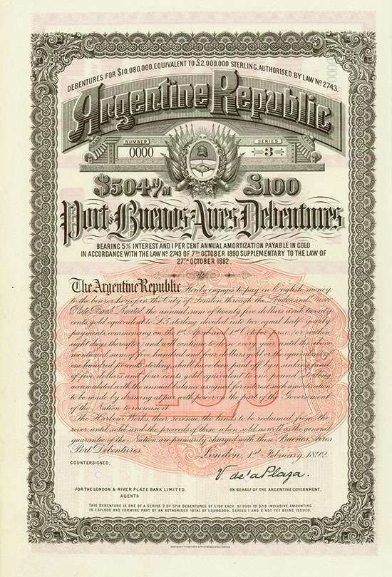 Argentine Republic - Port of Buenos Aires Debentures