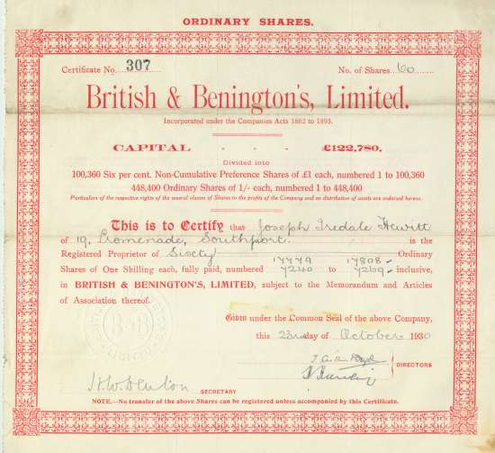 British & Benington's, Limited