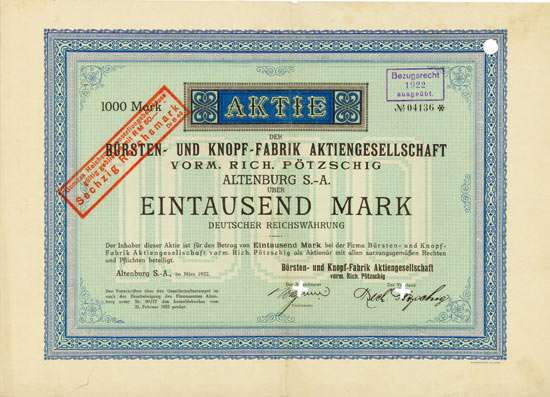 Bürsten- und Knopf-Fabrik Aktiengesellschaft vorm. Richard Pötzschig