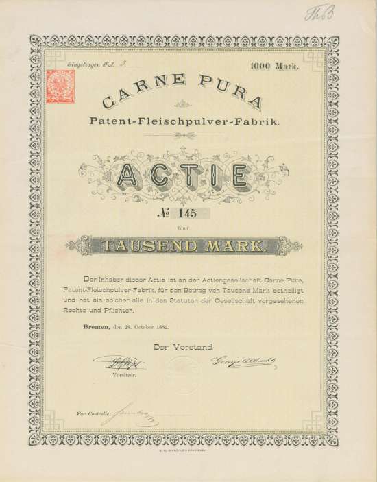 CARNE PURA Patent-Fleischpulver-Fabrik