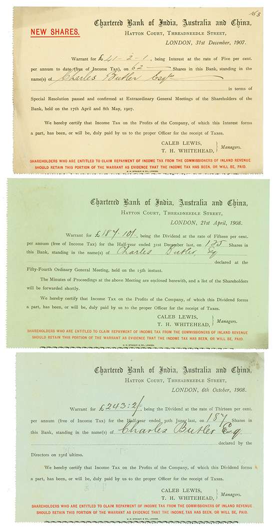 Chartered Bank of India, Australia and China [3 Stück]