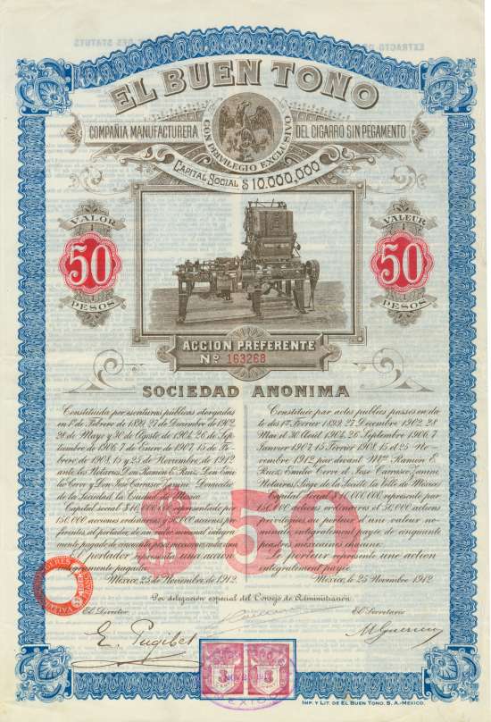 El Buen Tono Compañia Manufacturera del Cigarro sin Pegamento