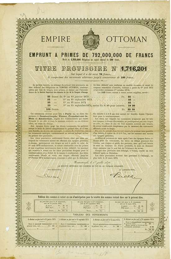 Empire Ottoman - Société Impériale des chemins de fer de la Turquie d'Europe