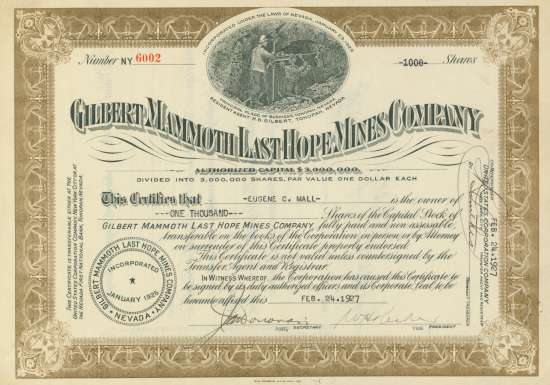 Gilbert Mammoth Last Hope MInes Company