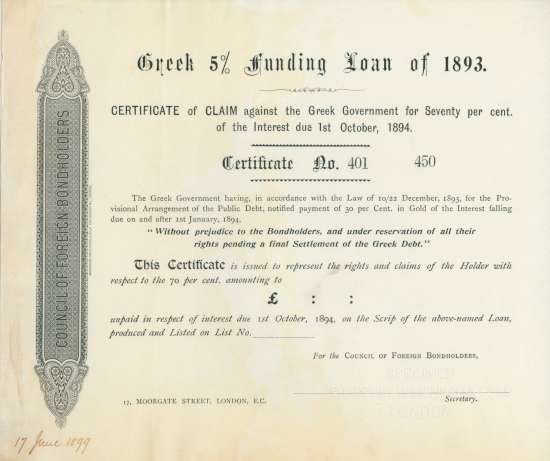 Greek 5 % Funding Loan of 1893