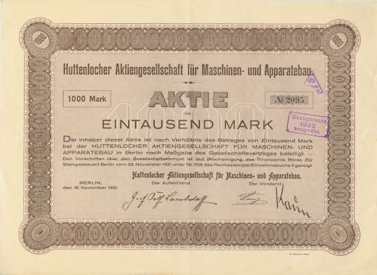 Huttenlocher AG für Maschinen- und Apparatebau