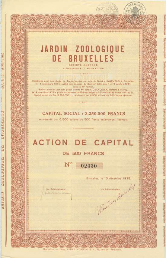 Jardin Zoologique de Bruxelles Société Anonyme