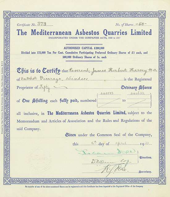 Mediterranean Asbestos Quarries Limited