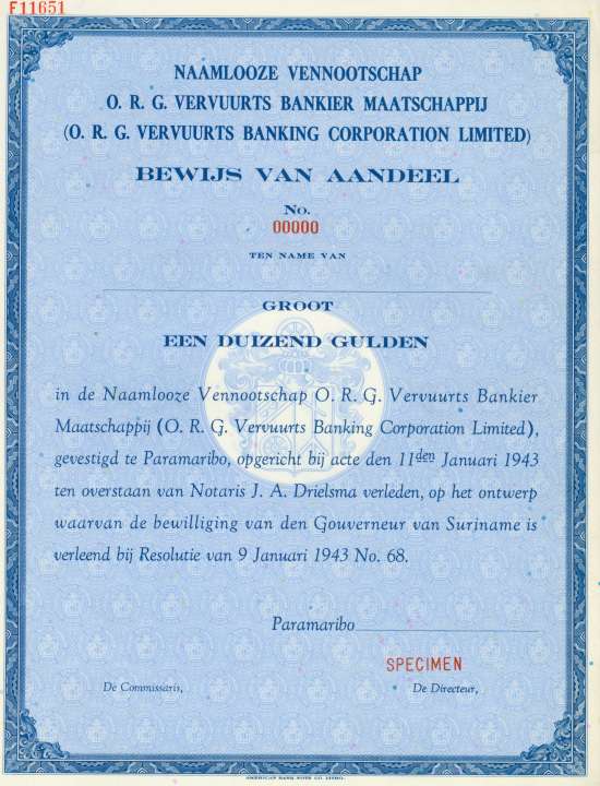 Naamlooze Vennootschap O. R. G. Vervuurts Bankier Maatschappij (O. R. G. Vervuurts Banking Corporation Limited)