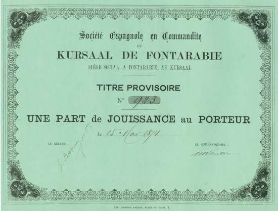 Societe Espagnole en Commandite du Kursaal de Fontarabie