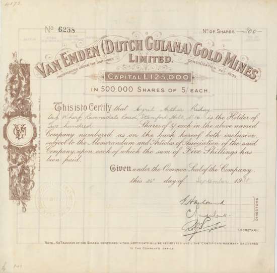 Van Emden (Dutch Guiana) Gold Mines, Limited