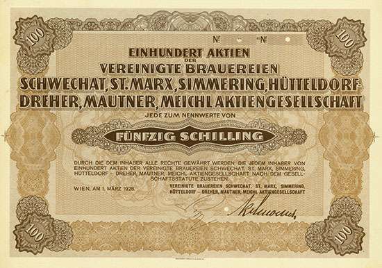 Vereinigte Brauereien Schwechat, St. Marx, Simmering, Hütteldorf-Dreher, Mautner, Meichl AG