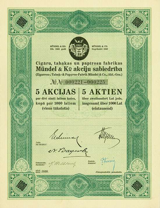 Zigarren-,Tabak- & Papyros-Fabrik Mündel & Co. AG / Cigaru, tabakas un papirosu fabrikas Mündel & Ko. Akciju sabiedriba