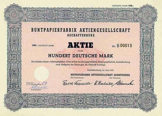 Buntpapierfabrik Aktiengesellschaft Aschaffenburg [3 Stück]