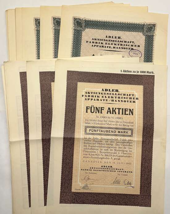 Adler, Aktiengesellschaft, Fabrik Elektrischer Apparate [72 Stück]