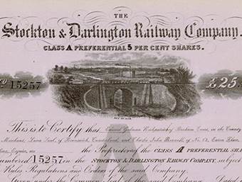 Aktie der Stockton & Darlington Railway Company (Ausschnitt)